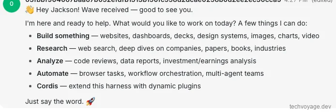 Testing connection by sending a Wave DM to DeepSeek Harness assistant in Buzz