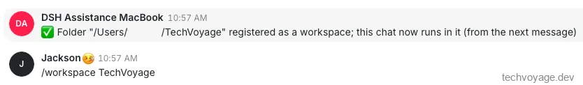 Successful confirmation message after executing workspace registration command in Buzz