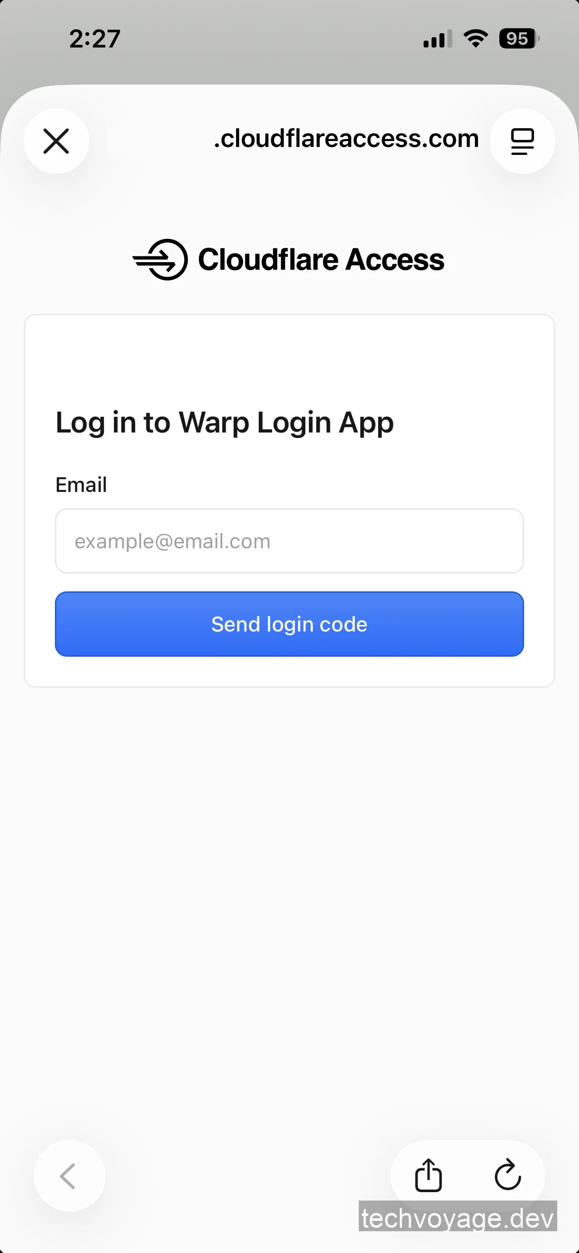 Email authentication prompt for Cloudflare Zero Trust on iOS