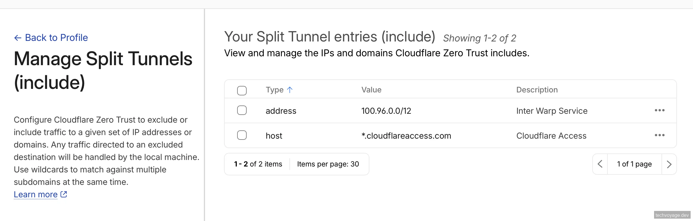 Managing Split Tunnels IP and hostname exclusions in Cloudflare settings
