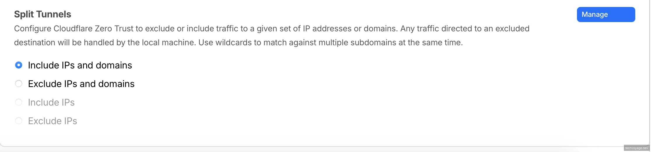 Split Tunnels section under VPS profile settings