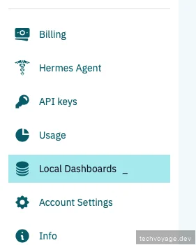 Selecting Local Dashboards option in the Nous Research portal