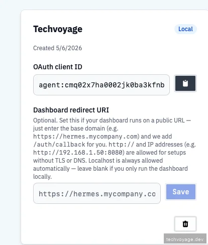 Registering the private network VPS IP address as redirect URI in Nous Research portal