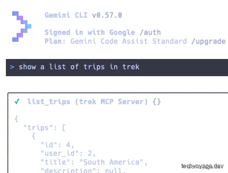 Prompting Gemini CLI to fetch travel itineraries