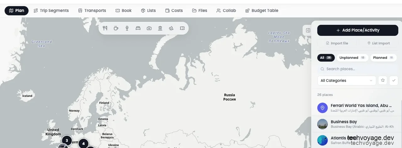 Multi-channel methods to add new places to itineraries