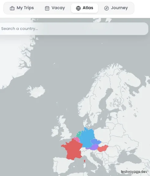 Travel history overview in the personal Atlas tracker