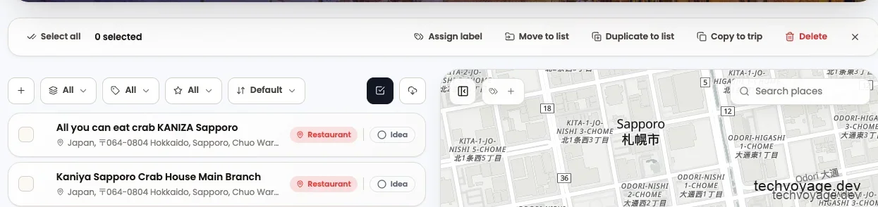 Selection mode for bulk labeling of saved places