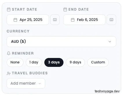 Creating a new trip with custom date ranges
