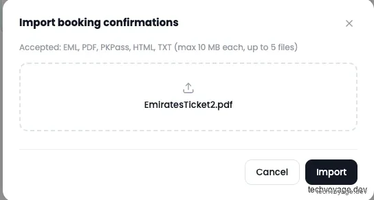 Uploaded reservation processing window showing extraction