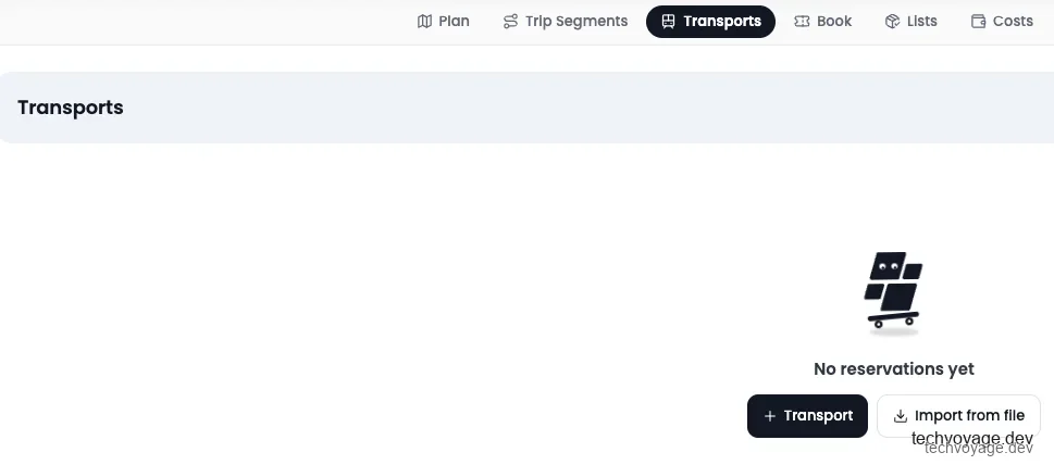 Drag and drop area to import travel PDFs and bookings