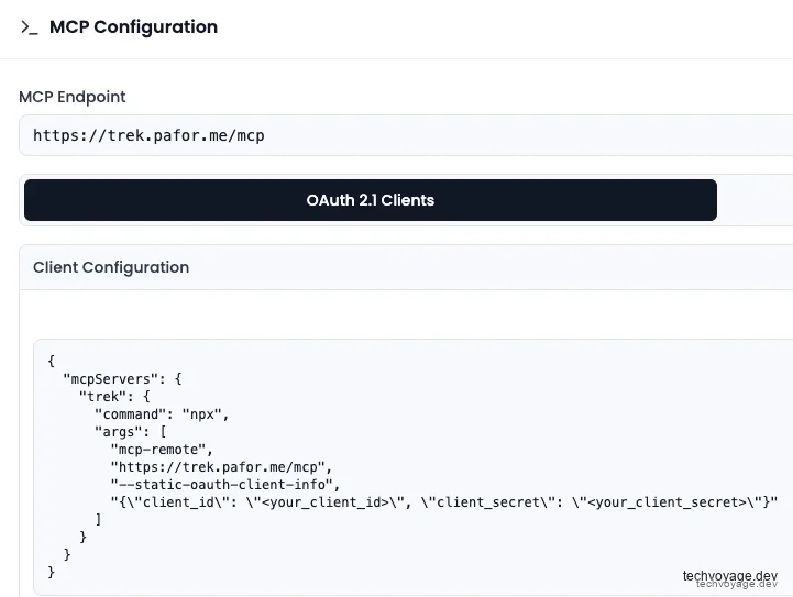 Retrieving pre-formatted MCP server configuration block