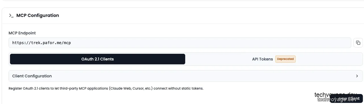 Registering a new custom client token in settings