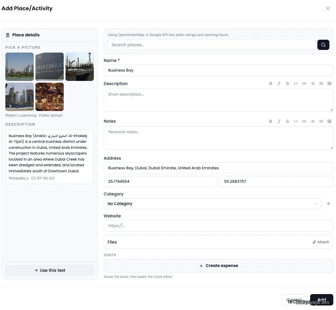 Displaying place search results with address overlays