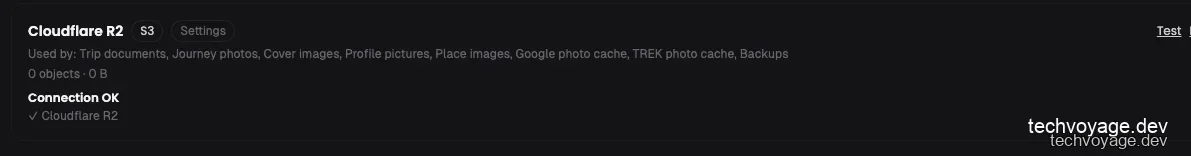 Successful storage connection test showing Connection OK