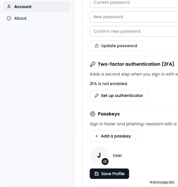 Configuring user security settings with Passkeys and 2FA