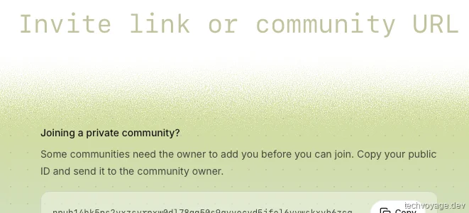 Buzz client display showing public key identity before joining community