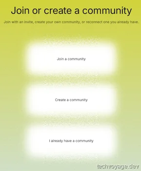 Buzz Desktop Client initial setup screen for joining or creating a community