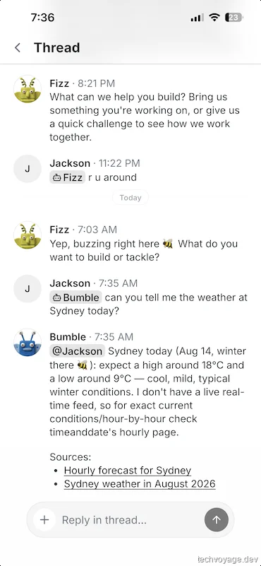 Buzz mobile application interface showcasing synced active AI companion agents
