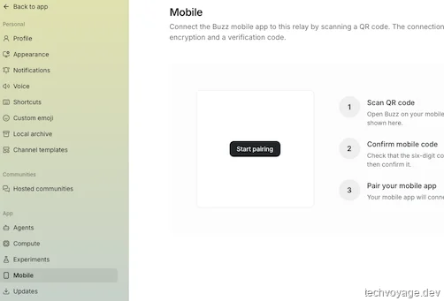 Settings dialog in Buzz app showing the Mobile devices configuration tab
