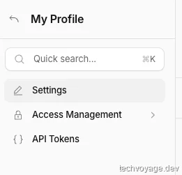 Cloudflare user profile page showing the API Tokens creation menu