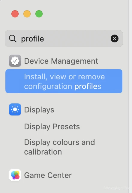 macOS System Settings Profiles pane