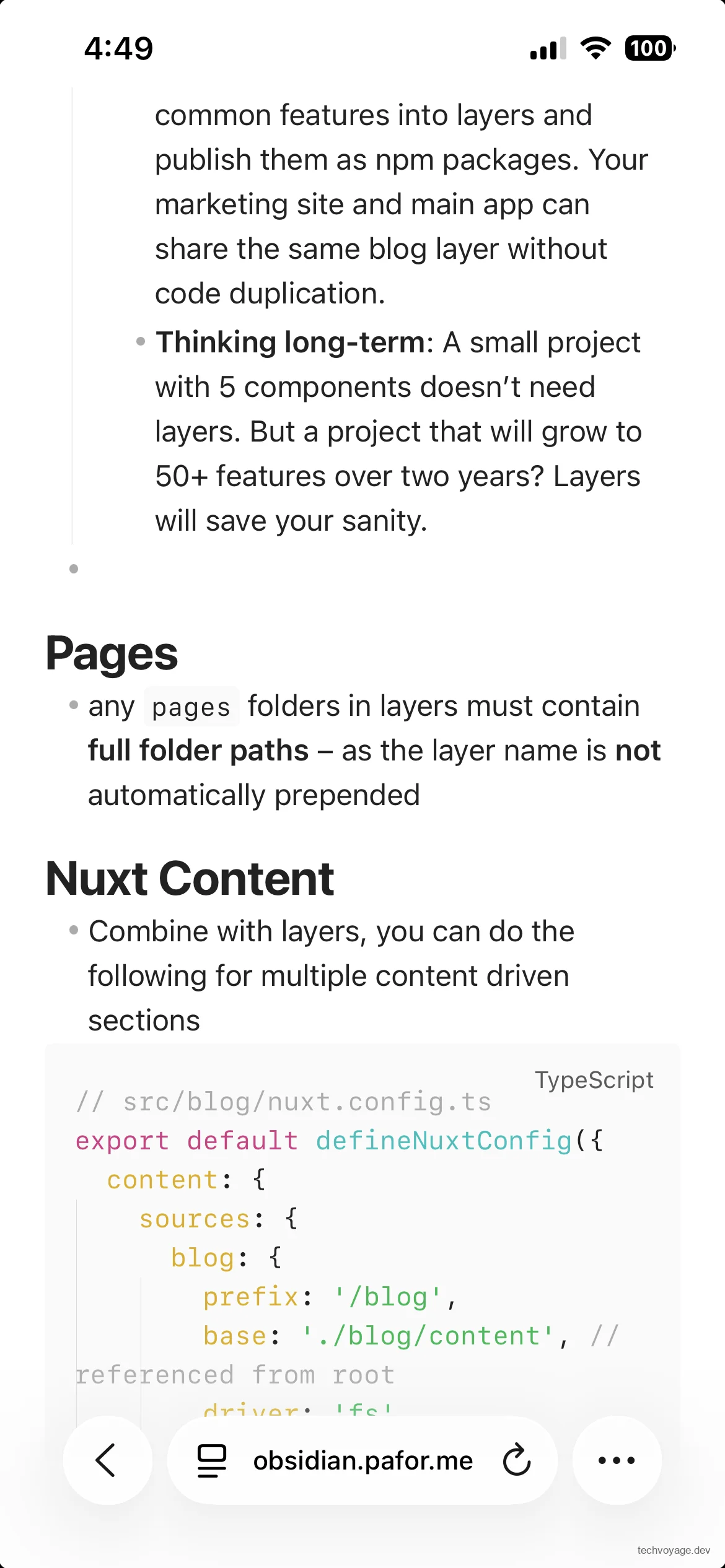 Markdown note editor of the Ignis web client on a mobile device