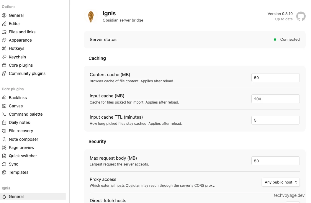 Community plugins settings in the Ignis web interface