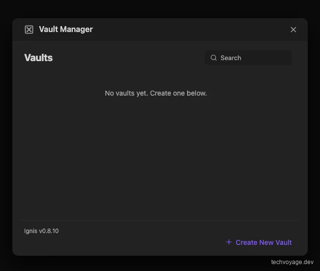 Empty Vault Manager interface in Ignis web client