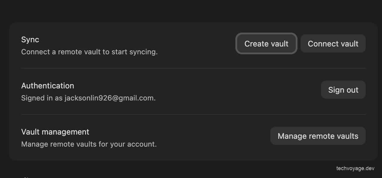 Creating a new remote vault in Synchrun
