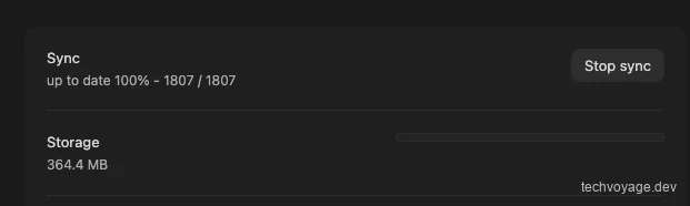 Synchrun sync completed showing total storage used