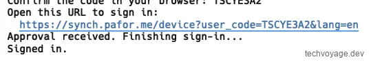 Successful web login for Synch CLI authorization