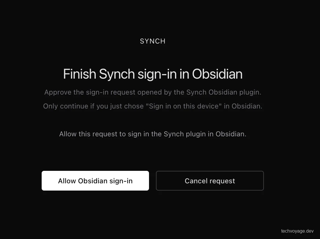 Account authorization page for Synchrun