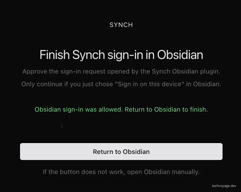 Allowing Obsidian sign-in for Synch