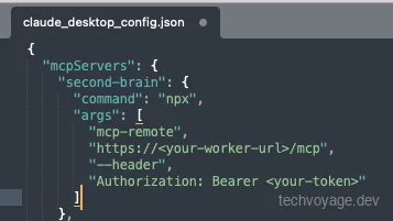 Claude Desktop MCP configuration JSON containing the Second Brain server