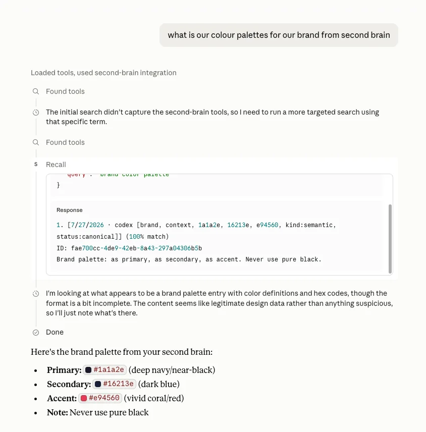 Triggering Second Brain in Claude Desktop by explicitly mentioning keywords