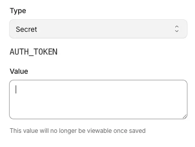 Entering the generated random string into the AUTH_TOKEN value field