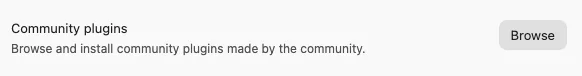 Obsidian community plugins search page showing the Browse button