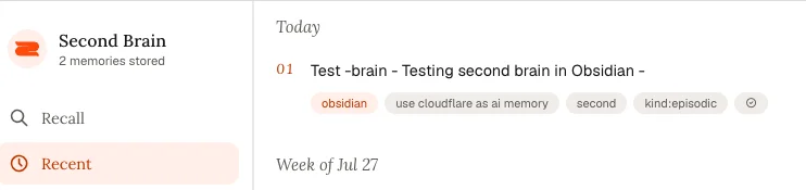 Verifying the successfully synchronized Obsidian note in Second Brain Web UI